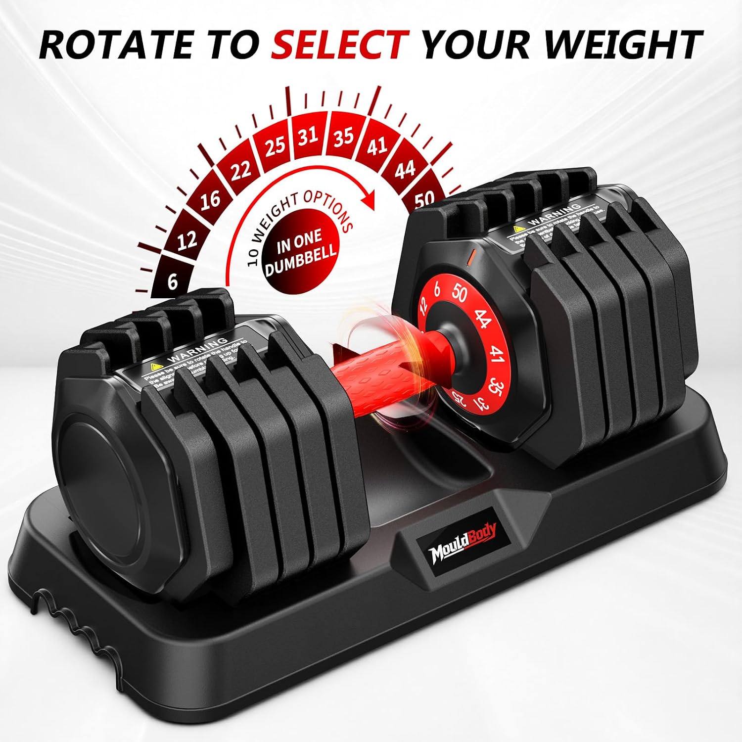 Adjustable Dumbbell Set Pair 25 lb or 50 lb, Adjustable Dumbbells 10-in-1 Free Weight Set, 1-Second Dial Weight Adjustment,Space-Saving Design with Storage Base, Home Gym Strength Training Equipment