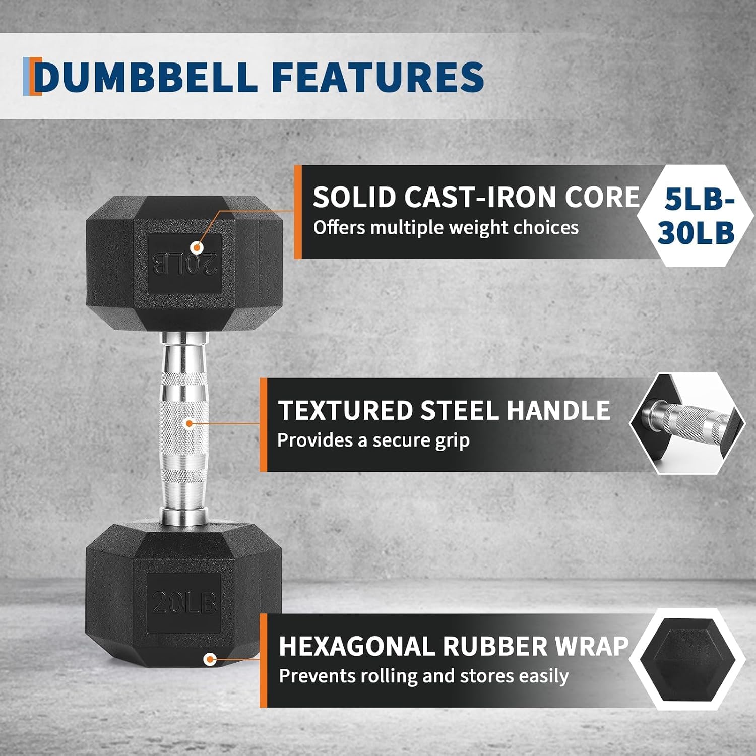 60 LB-100 LB Hex Dumbbells Set, PVC Coated Exercises & Fitness Dumbbell Weights Set for Strength Training Home Gym, 60 LBS (5x2+10x2+15x2), 100 LBS (20x2+30x2), Black