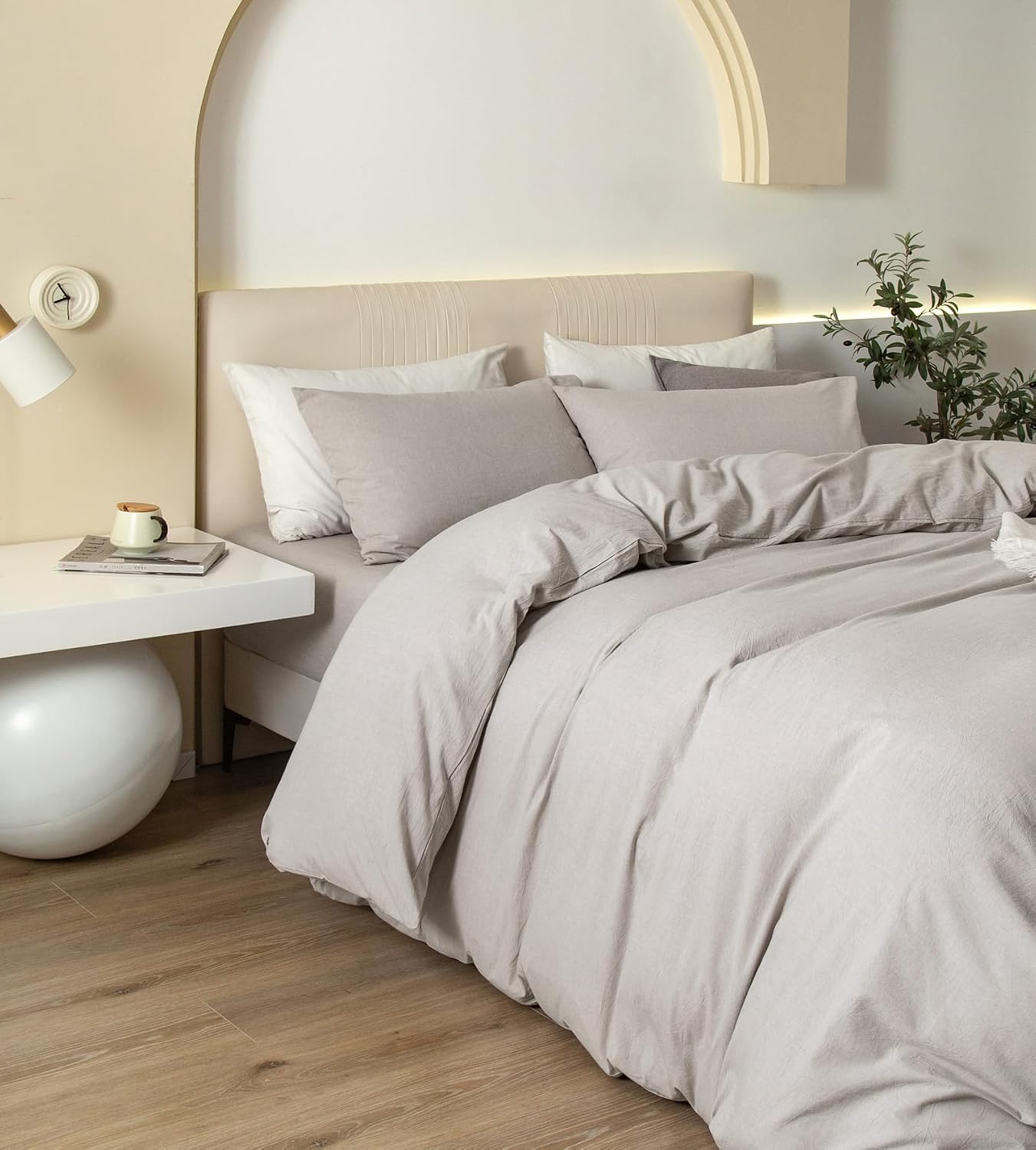 JIYUAN Alaska King Duvet Cover Set, 3-Piece - 100% Washed Cotton, Linen-Like Soft & Breathable with Zipper Closure, Includes 132x120 Inch Cover & 2 Pillowcases, Heathered Cream Grey