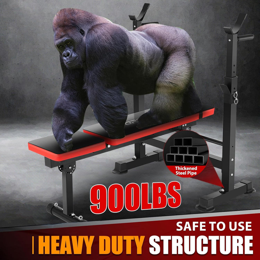 OPPSDECOR 6 in 1 900LBS Weight Bench with Leg Extension and Leg Curl, Foldable Bench Press Set and Squat Barbell Rack with Preacher Curl, Adjustable Workout Bench for Home Gym Strength Training PXZXYX1