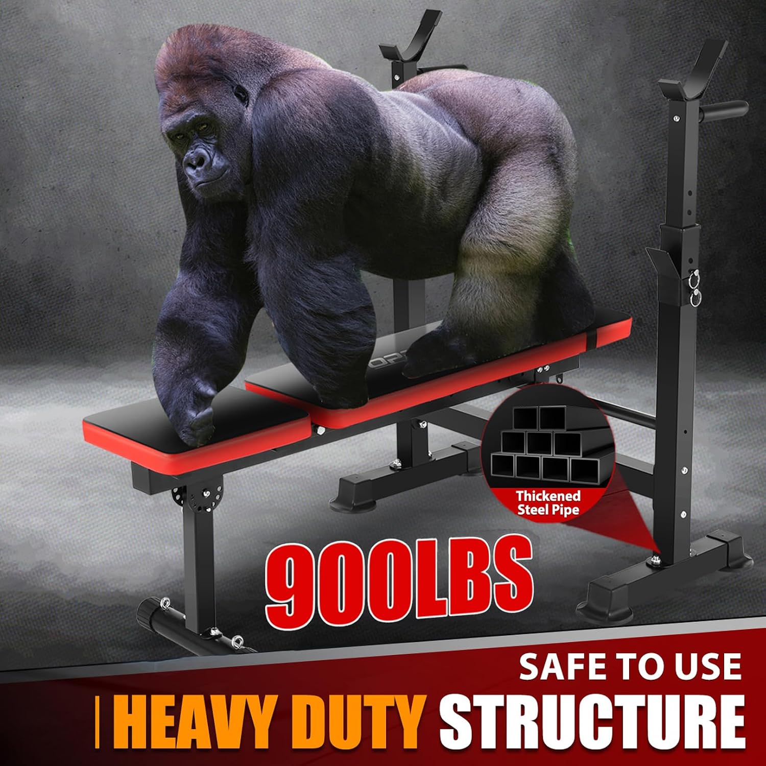 OPPSDECOR 6 in 1 900LBS Weight Bench with Leg Extension and Leg Curl, Foldable Bench Press Set and Squat Barbell Rack with Preacher Curl, Adjustable Workout Bench for Home Gym Strength Training PXZXYX1