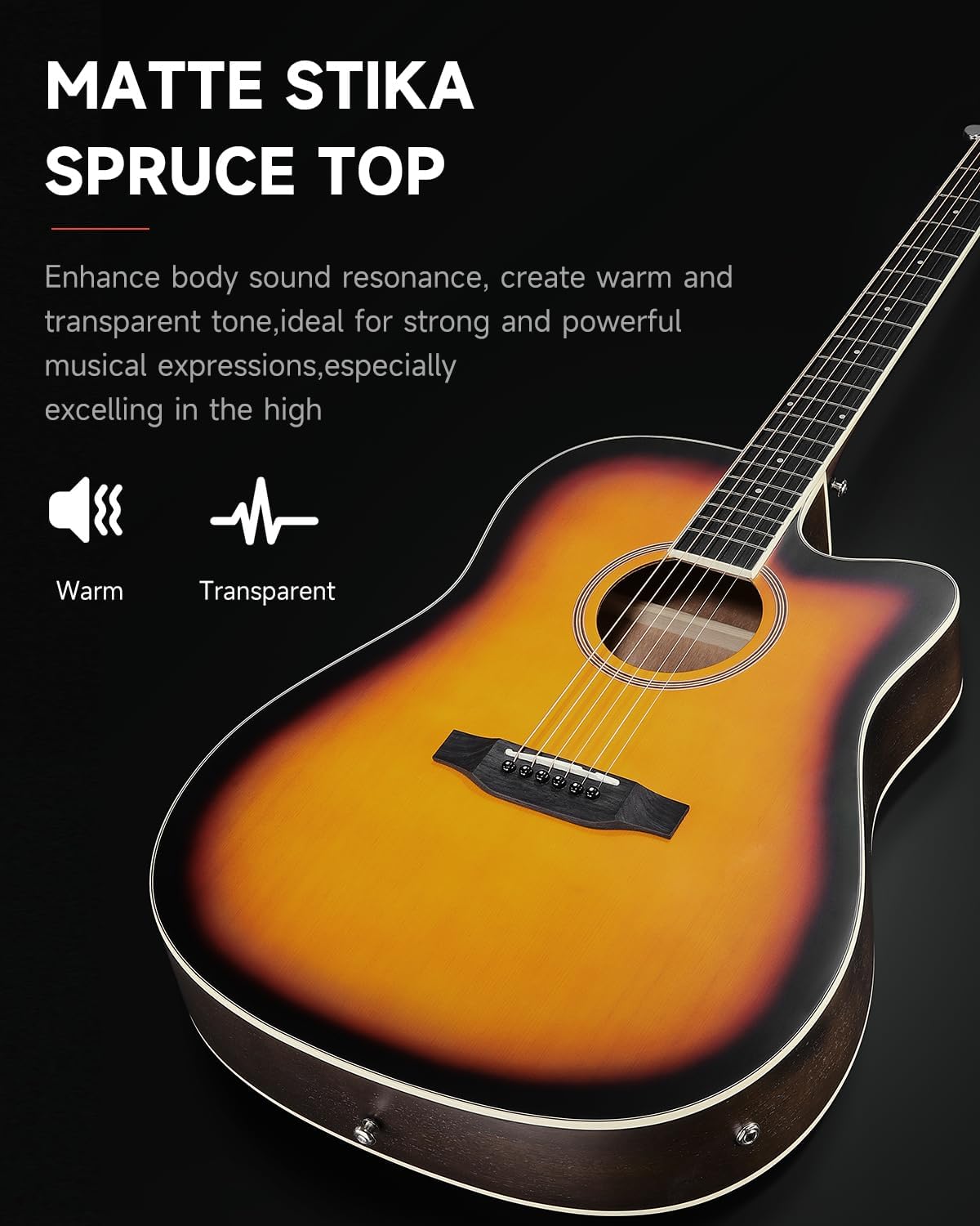 Donner 41-Inch Acoustic Electric Guitar Kit for Beginners, Full Size with Capo, Picks, Tuner, Strings, Strap - Sunbrust