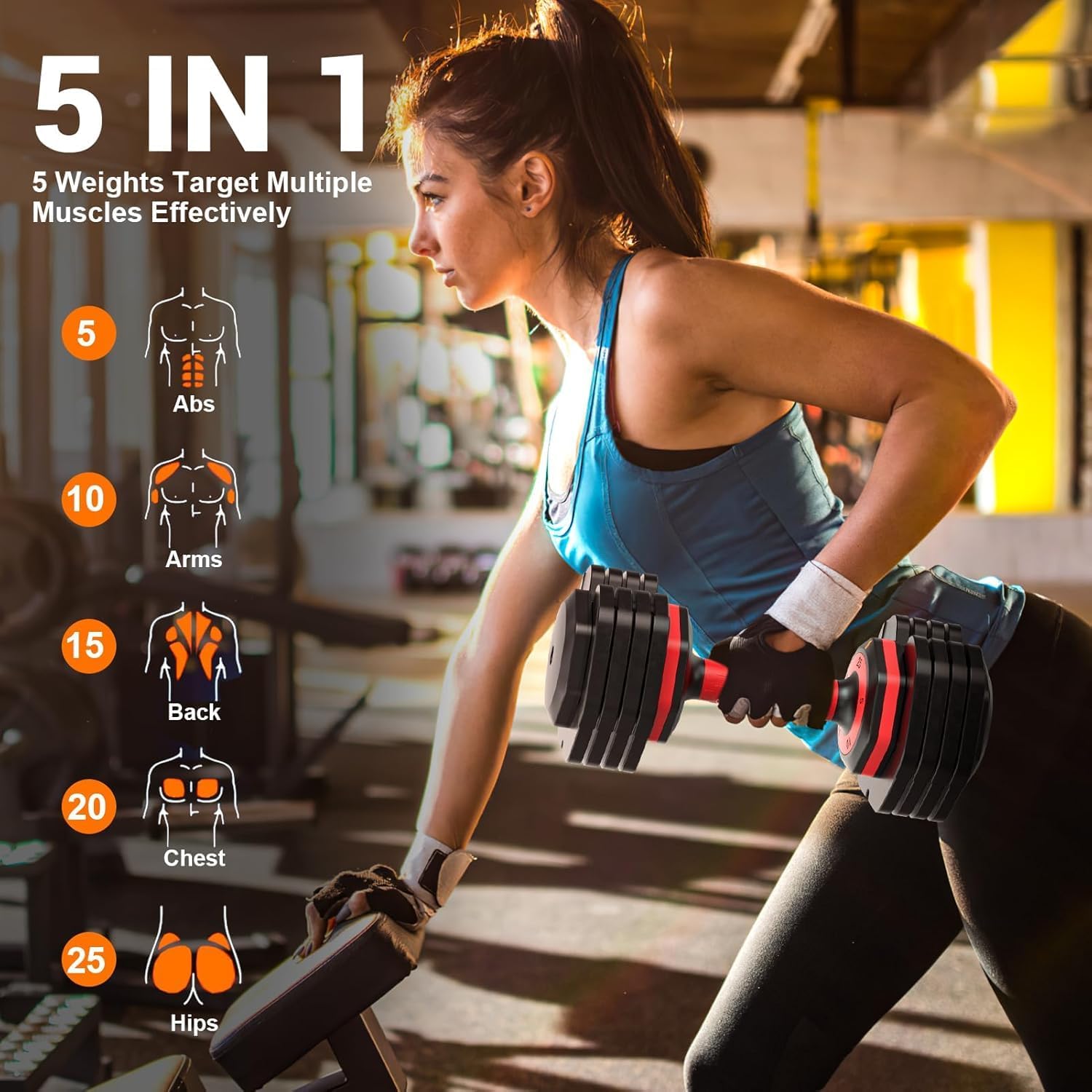 Adjustable Dumbbell Set 25LB/55LB Free Weights Dumbbells, 5 In 1 Weight Set, Suitable for Home and Gym