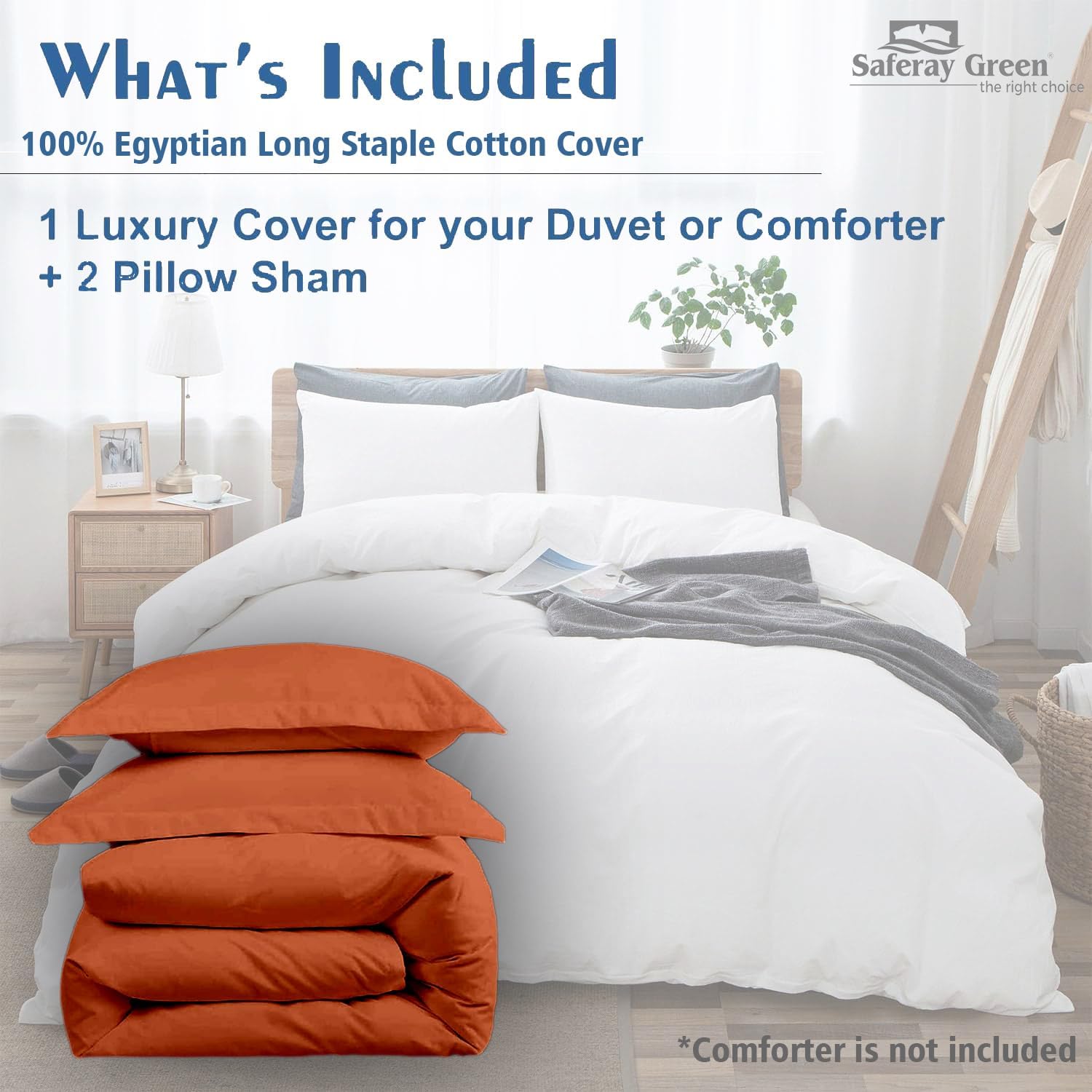 100% Cotton 3 Piece Duvet Cover Set 128x120 inch Breathable Luxury Soft & Cozy Durable and Fade Resistant Double Hem-Stitched Sateen Weave (Oversized King Plus, Burnt Orange)