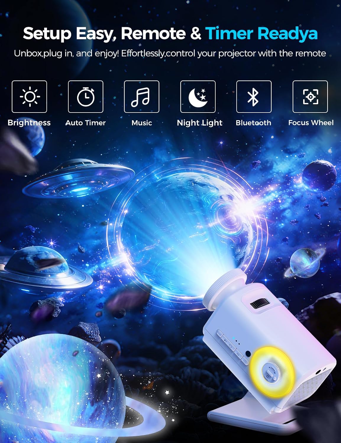 3D Galaxy Projector with 60+ HD Space Themes, Bluetooth Speaker, Remote & Timer - Night Light for Bedroom Decor, Kids Room, Birthday Gifts for Adults, Boys and Girls
