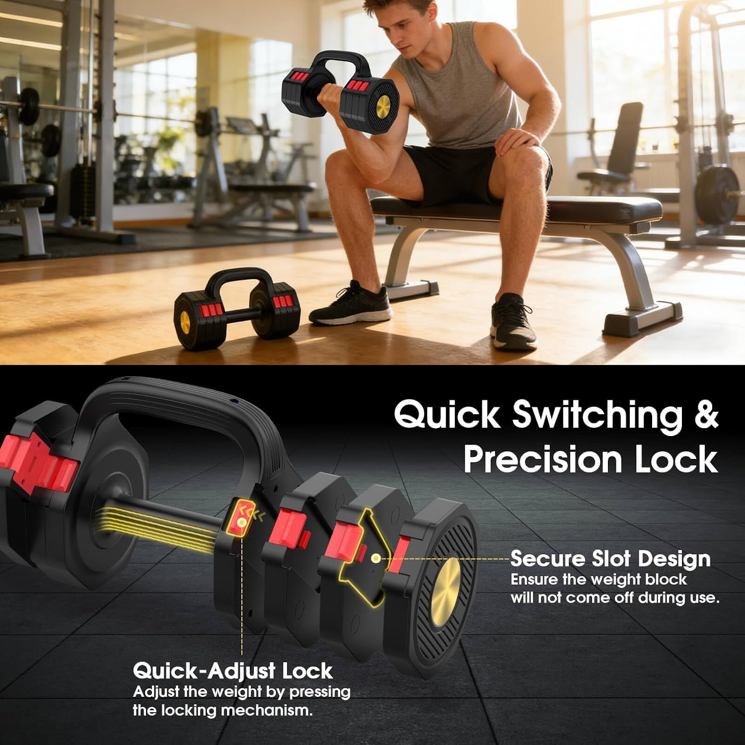 Adjustable Dumbbell Set, 4 Levels Weights Dumbbell Set with Each 5lb/10.3lb/15.4lb/20.5lb, Adjustable dumbbells Paired with ergonomic Handle for Home Gym Strength Training