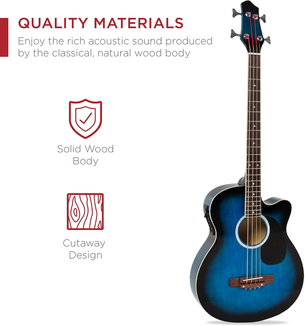 Best Choice Products Acoustic Electric Bass Guitar, Full Size 4 String, Fretted Bass Guitar w/Padded Gig Bag - Blue