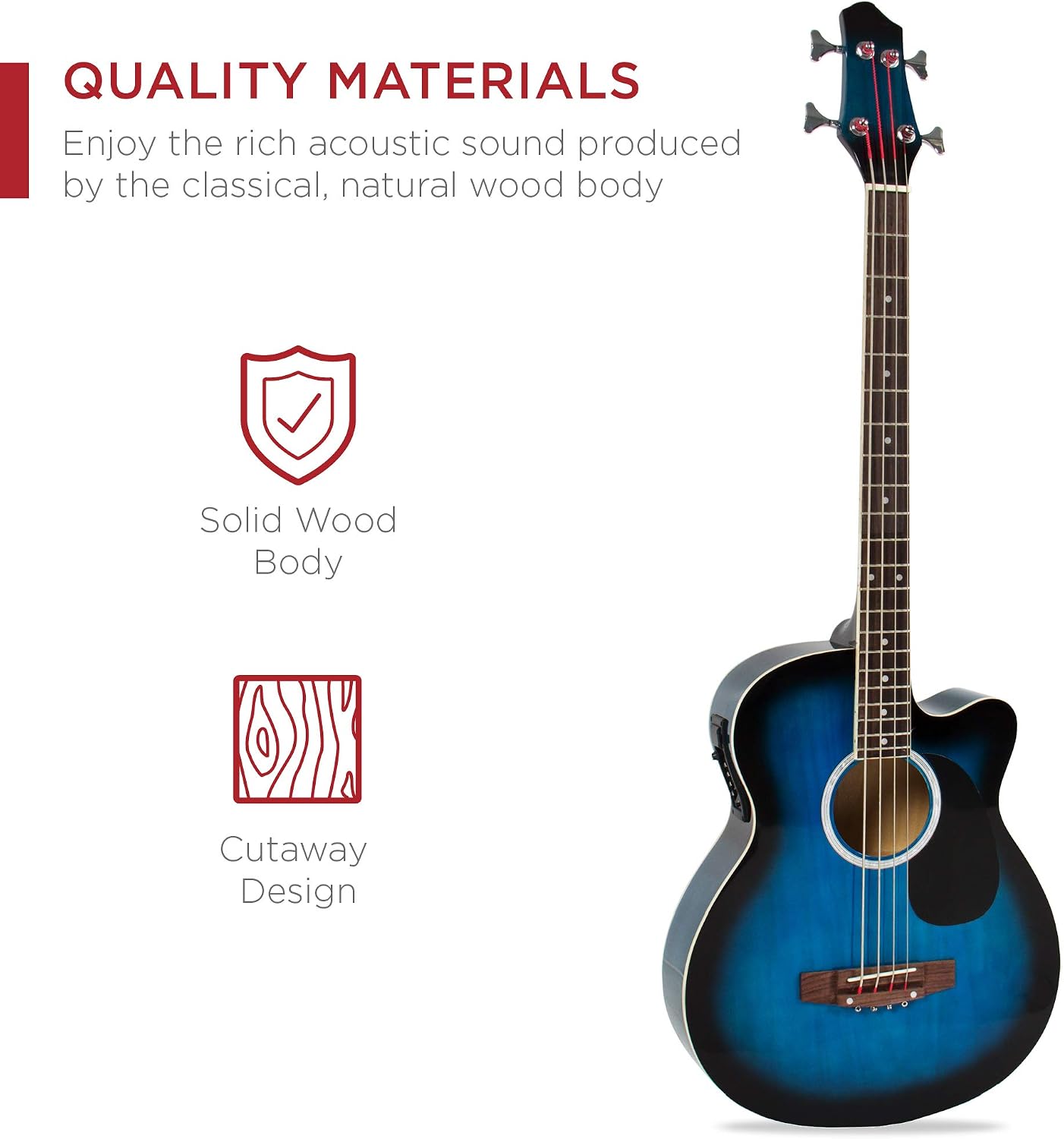 Best Choice Products Acoustic Electric Bass Guitar, Full Size 4 String, Fretted Bass Guitar w/Padded Gig Bag - Blue