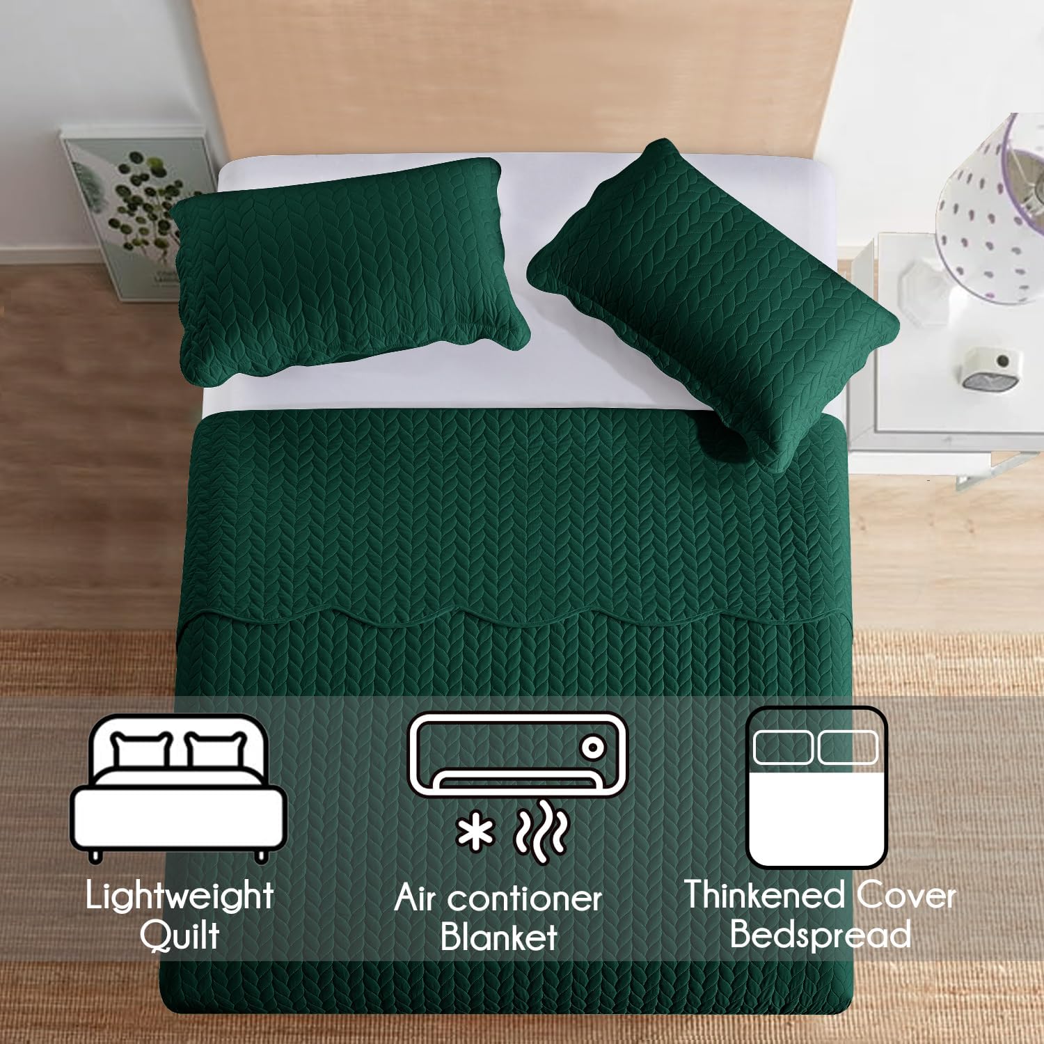 MOONLIGHT20015 Twin Quilt Bedding Set (68' x 86') - Bulk Pack of 10 Wholesale for Hotels, Guest Bedroom & Airbnbs - Lightweight Microfiber Reversible Embossed Quilts Bedspreads (Emerald)