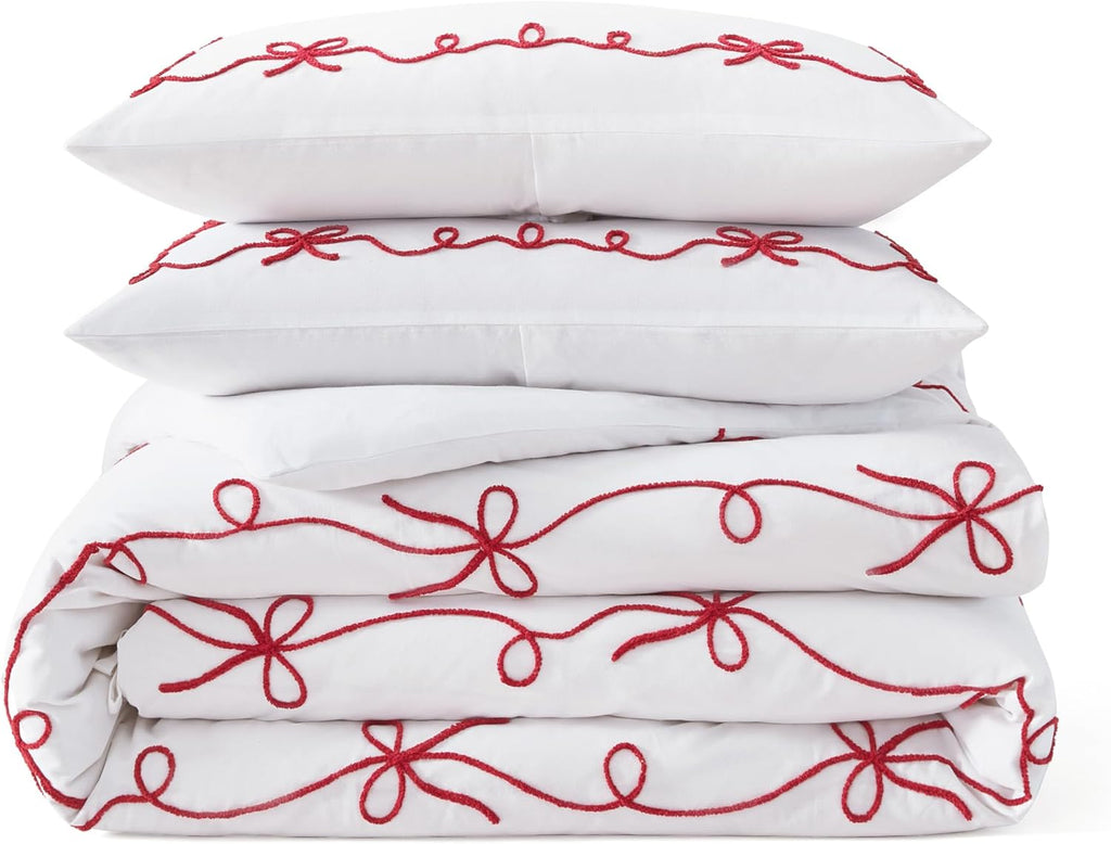 Peri Home Red Bows Bedding 100% Cotton 3-Piece Comforter Set, King