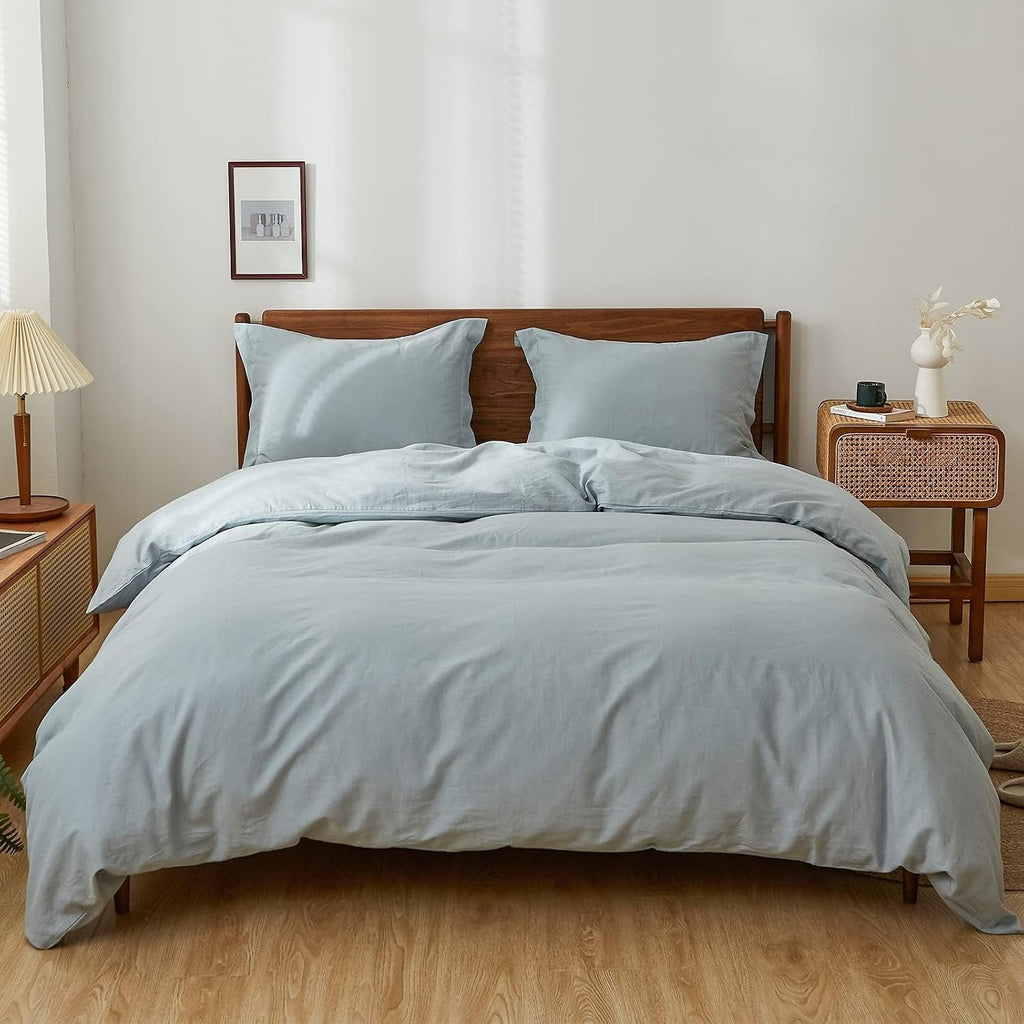 Simple&Opulence 100% Linen Duvet Cover Set, 3 PCS Natural French Flax Dusty Blue Duvet Cover King Size, Breathable Soft Comfy Linen Bedding Comforter Cover with 2 Pillowcases(Dusty Blue, 104'x92')