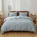 Simple&Opulence 100% Linen Duvet Cover Set, 3 PCS Natural French Flax Dusty Blue Duvet Cover King Size, Breathable Soft Comfy Linen Bedding Comforter Cover with 2 Pillowcases(Dusty Blue, 104'x92')
