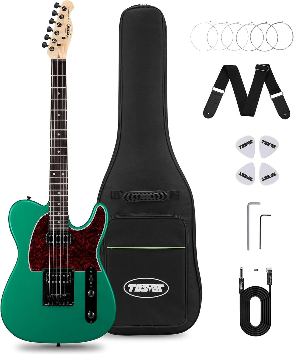 Tostar Electric Guitar: HH Humbuckers, Fixed Hardtail Bridge & Smoked Matte Finish, 3-Way Switch, 39' Solid Body Electric Guitar for Intermediate Players, Guitarra Eléctrica Kit, Birthday Gifts, Green