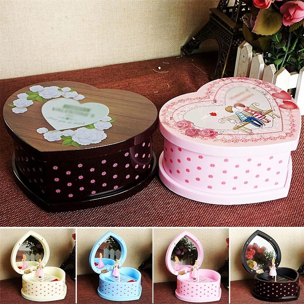 Rotating Heart-Shaped Jewelry Storage with Mirror Daing Girl Lovely Ballerina Music Box (Color : A, Size (D As the picture shows)