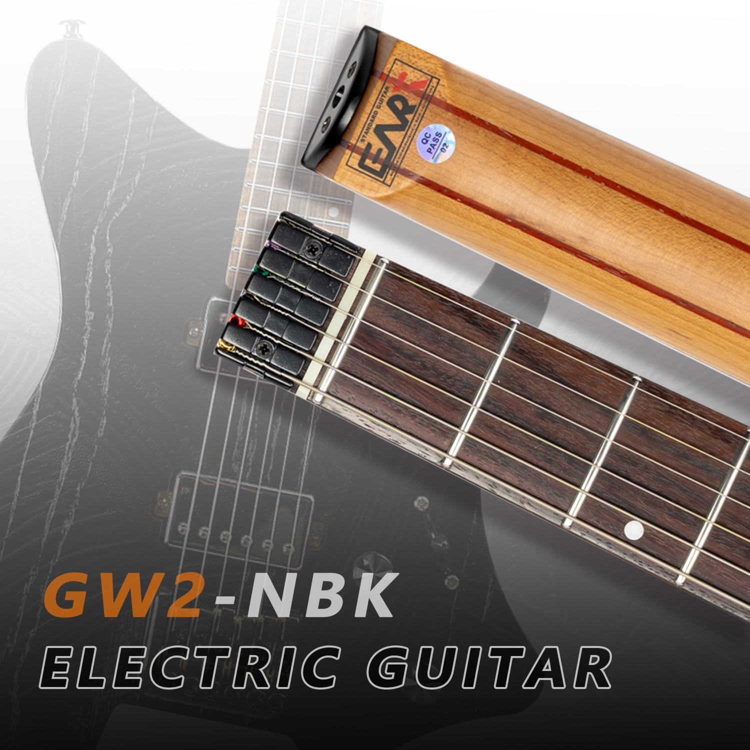 EART GW2 25.5' Headless Electric Guitar - Roasted Padauk Soild Body/5pc Maple Neck - Alnico-V Pickups, Stainless Frets