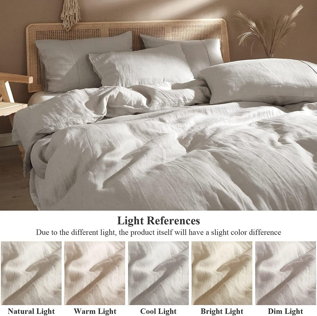 Ivellow Linen Duvet Cover King Size 100% Washed French Flax Pure Linen King Duvet Cover Set Soft Breathable Durable Cooling Comforter Cover Natural Linen Bedding Set 3 Pcs-1 Duvet Cover 2 Pillowcases