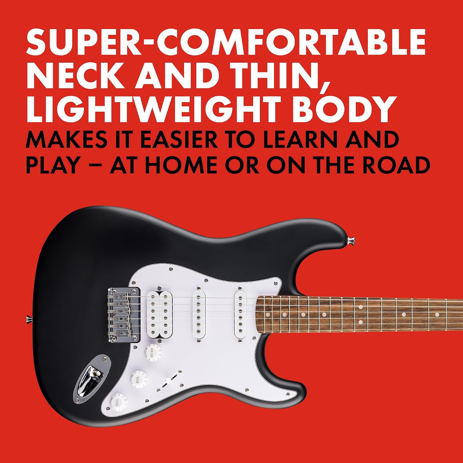 Fender Squier Debut Series Stratocaster HT HSS Electric Guitar, Beginner Guitar, 2-Year Warranty, Includes Free Lessons, Black with Satin Urethane Finish