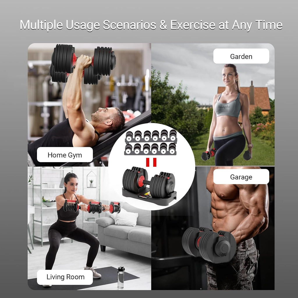 Adjustable Dumbbells 25/52.5 lbs, 9/15 in - Adjustable Weight Dumbbell Set for Full Body Exercise Training Fitness Workout in Home Gym