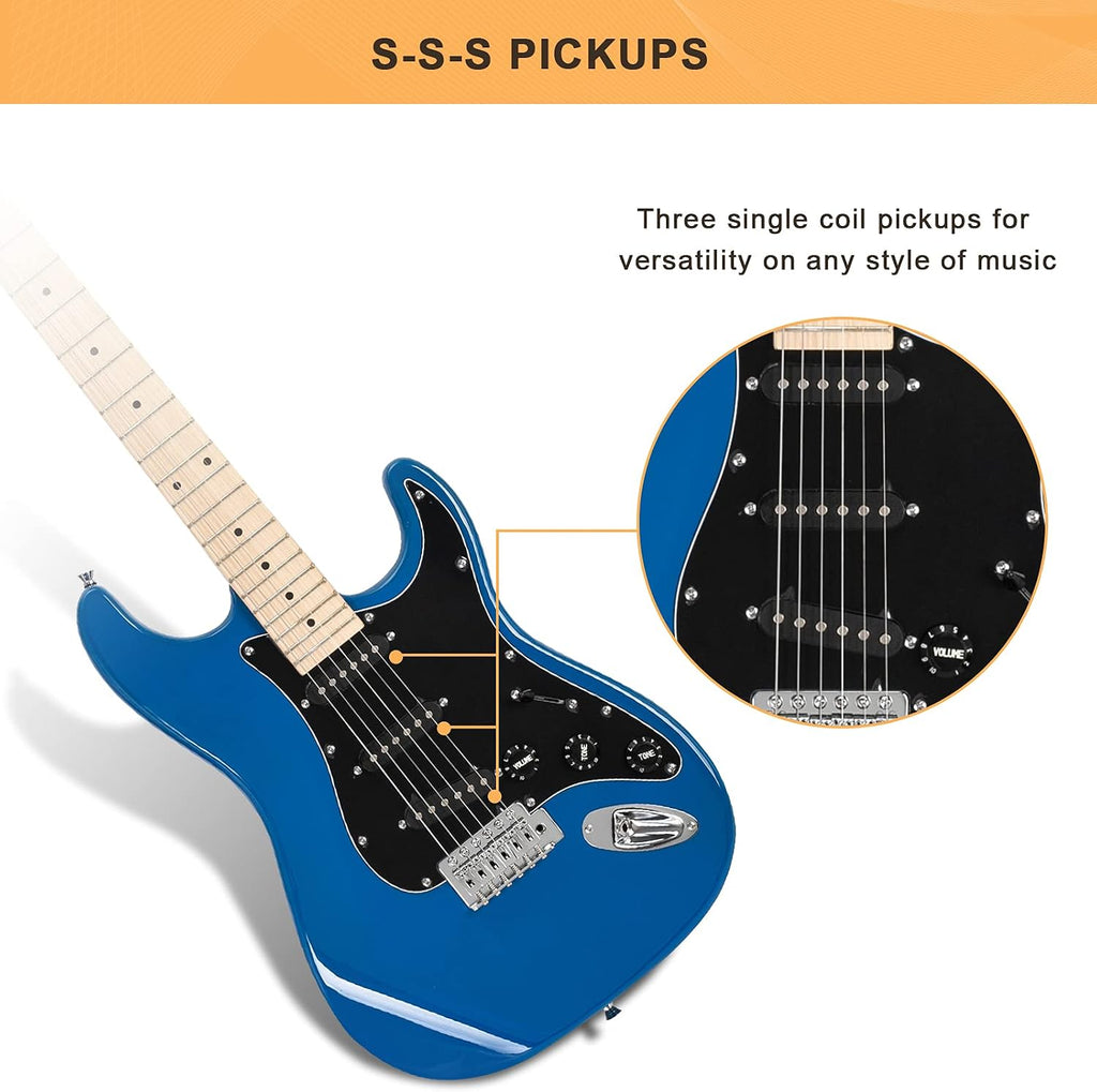 GLARRY Full Size Electric Guitar for Music Lover Beginner with 20W Amp and Accessories Pack Guitar Bag (BLUE, 39' Right Handed)