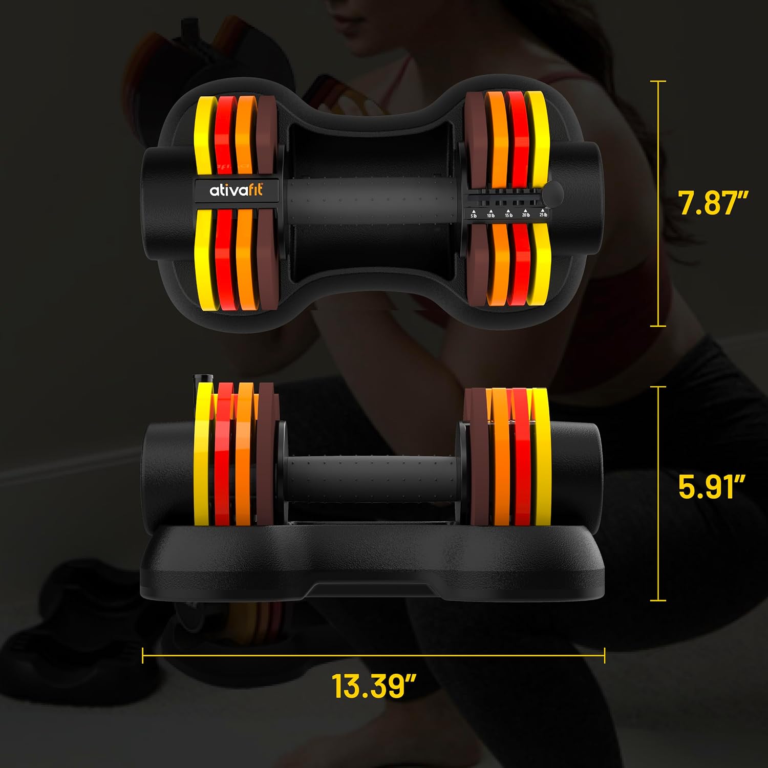 ATIVAFIT Adjustable Dumbbell Set of 2, 5–88LB Quick Dial Free Weights with Double Safety Lock, Anti-Slip Steel Handle & Storage Box, Space Saving Home Gym Equipment for Full Body Strength Training, Suitable for Home Fitness Users