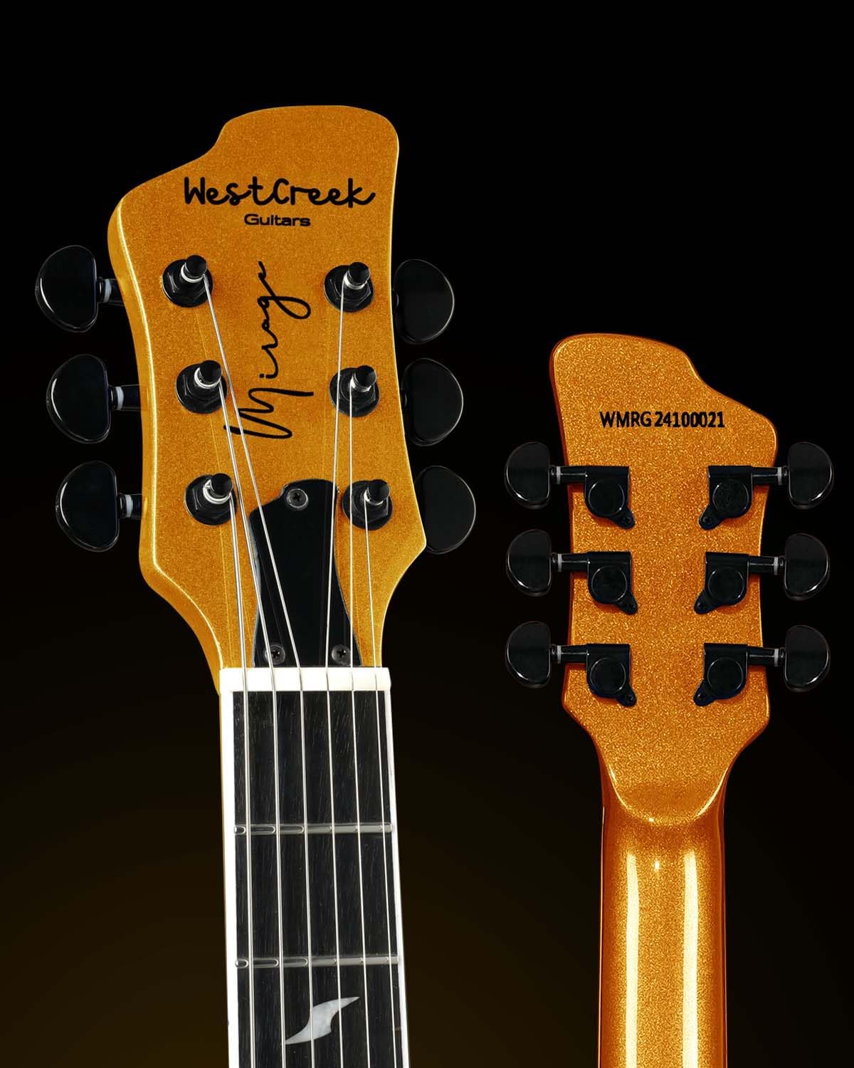 WestCreek Mirage Solid Body Electric Guitar, Mahogany Body, Maple Neck, Ebony Fretboard, Rounded End Frets, Bone Nut, 24 Frets (Gold)