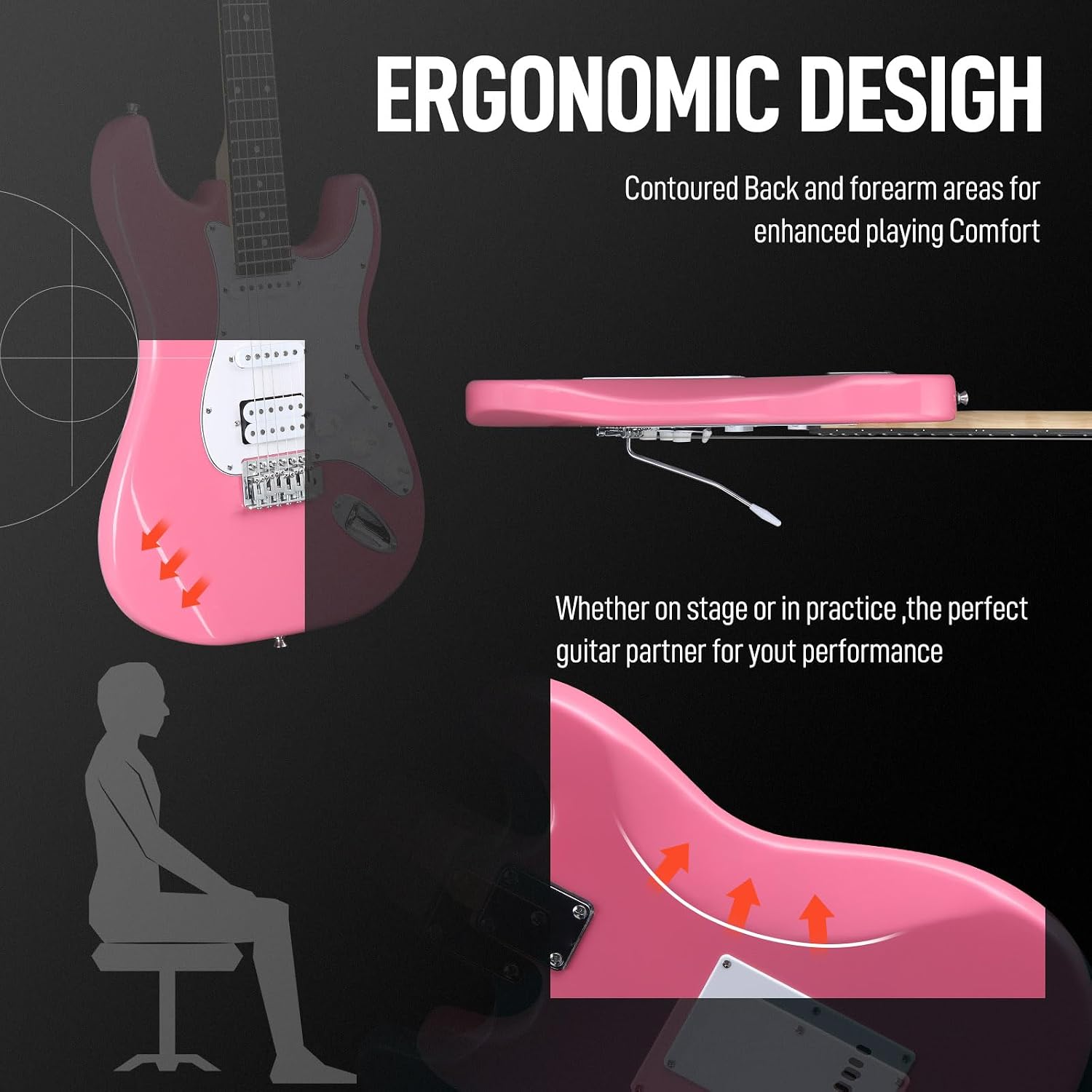 Ktaxon 39 Inch Electric Guitar Kit for Beginner, HSS Pickups 6 String Solid-Body Full Size Adults Electric Guitars W/Amplifier, Bag, Strap, Cable, Accessories - Rose Pink