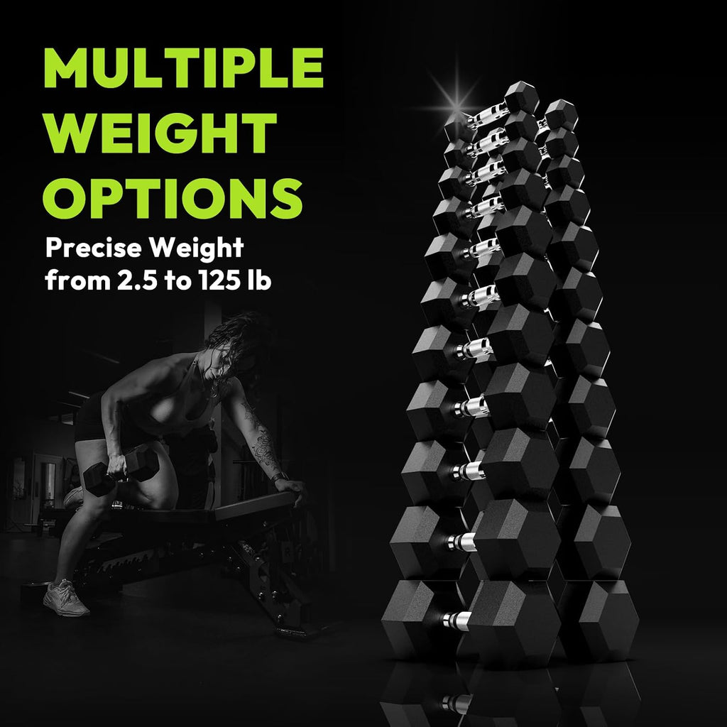 Hex Dumbbell Sets with Rack, 90-640 lb Rubber Encased Exercise & Fitness Dumbbells Set, Hand Weight for Strength Training, Weight Dumbbells