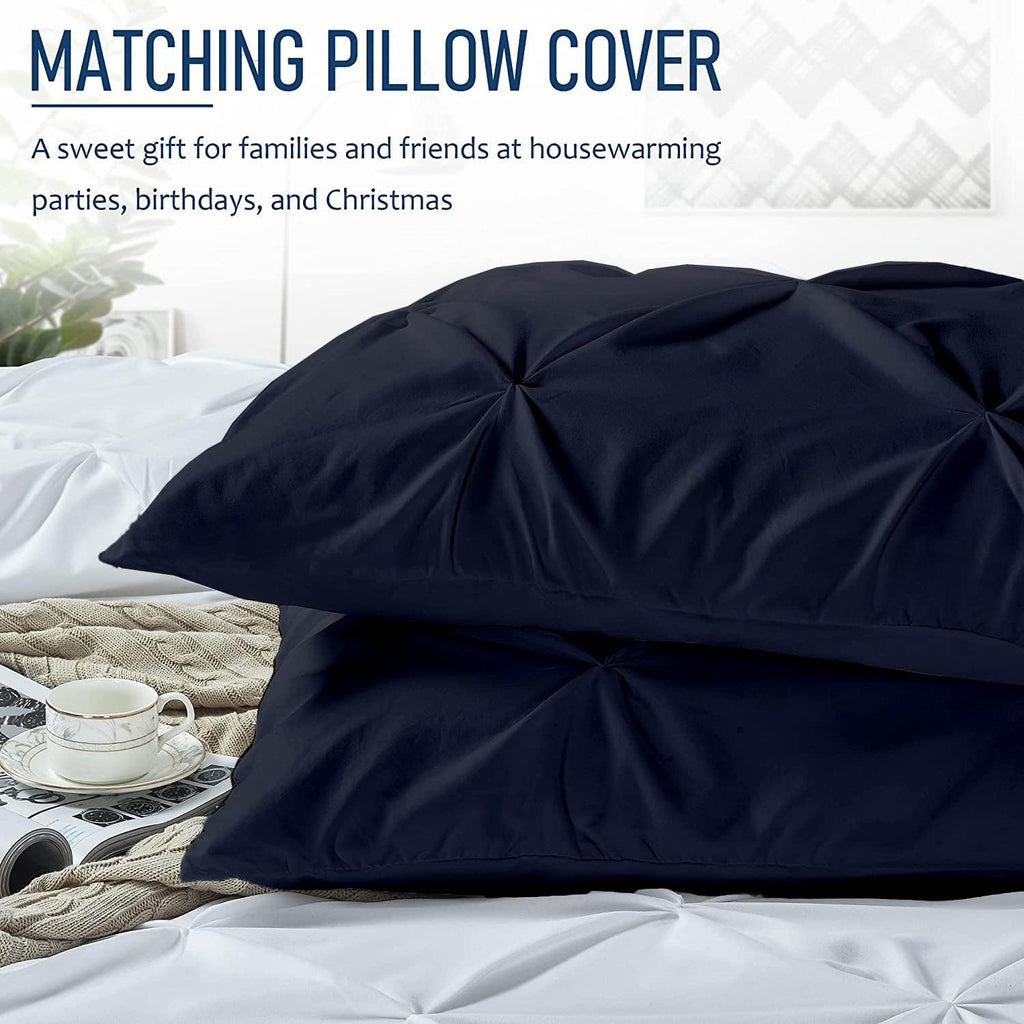 Luxuriate Hotel 1000-TC Hypoallergenic Ultra Soft 100% Egyptian Cotton 98x120' inch Over Size Super King Navy Blue Solid Pinch Plated Duvet Cover With Zipper Colser & 2pcs Pillow Case Set