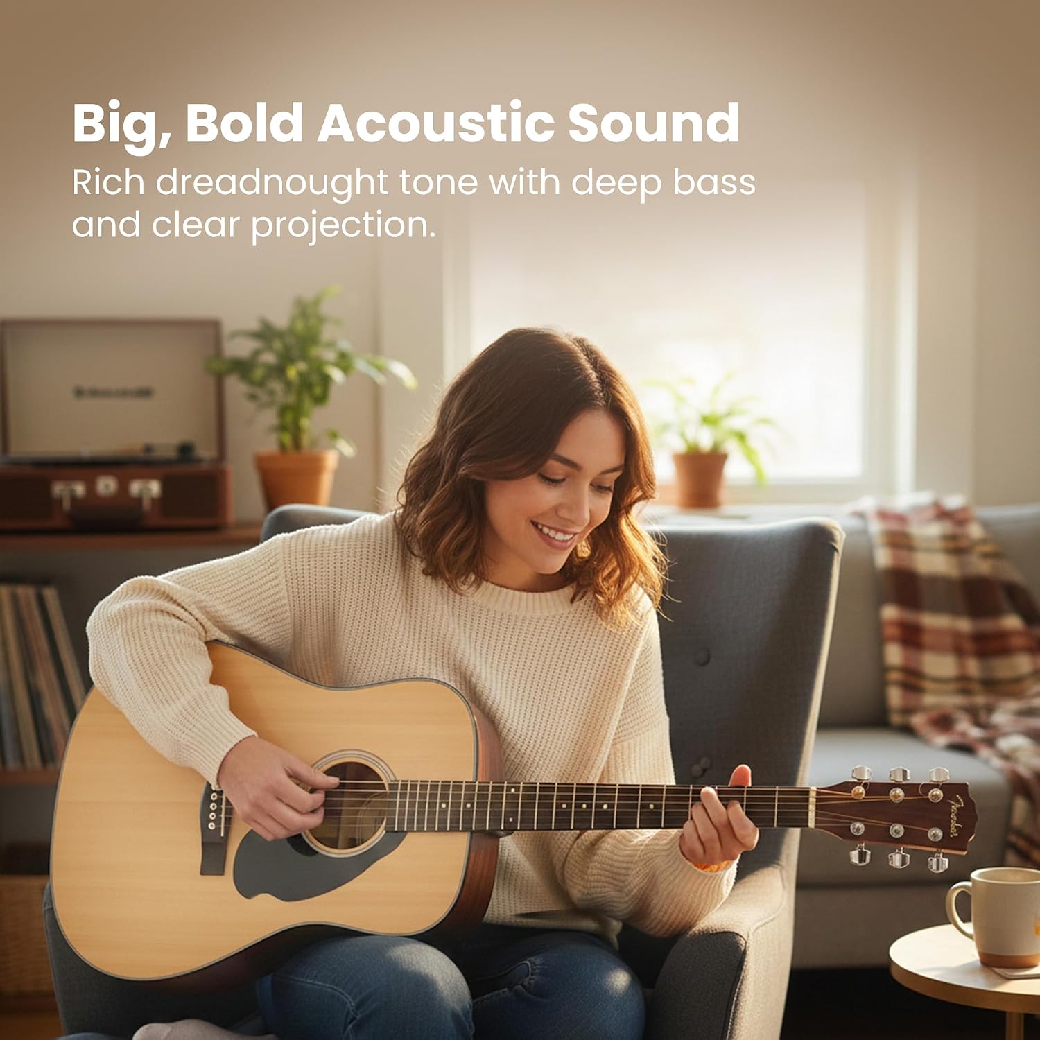 Fender FA Series Dreadnought Acoustic Guitar - Natural Bundle with Gig Bag, Tuner, Strap, Strings, Picks, and Austin Bazaar Instructional DVD