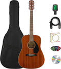 Fender CD-60S Solid Top Dreadnought Acoustic Guitar - All Mahogany Bundle with Gig Bag, Tuner, Strap, Strings, Picks, and Austin Bazaar Instructional DVD