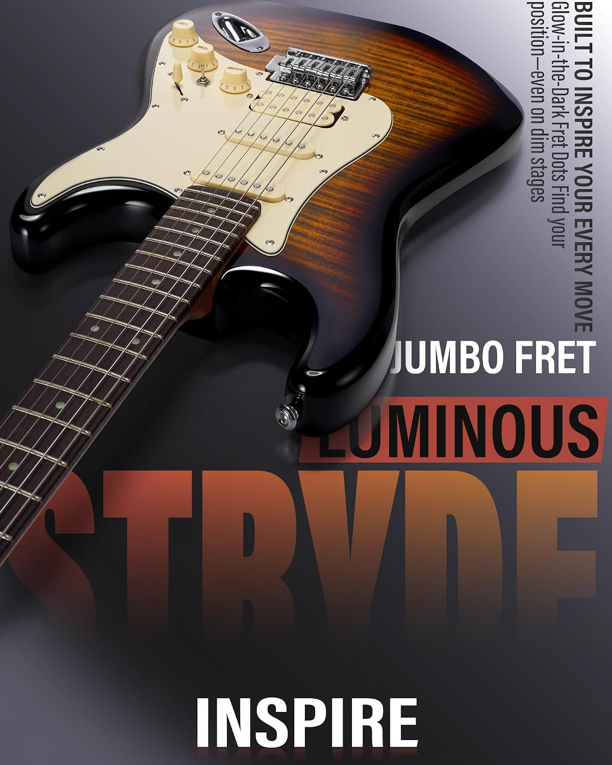 AKLOT Beginner Electric Guitar Kit: 10W Amp, Coil-Split HSS Pickups, Lesson Book, Roasted Maple Neck, Gig Bag, Tuner, Strap, Picks, Stryde Inferno Burst