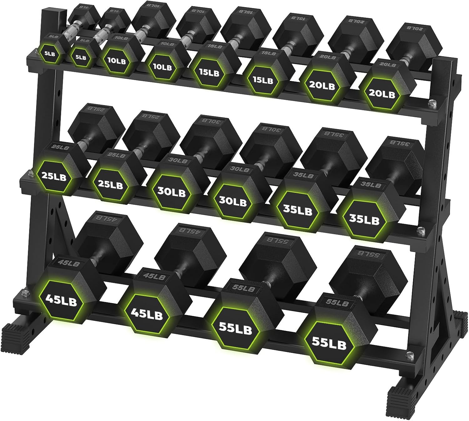 HANDBODE Hex Dumbbell Set with Rack, 300-840 lb Rubber Coated Fixed Weights Sets with Heavy Duty Storage Stand, Hexagon Shape, Multiple Weight Options Home Gym Equipment for Strength Training