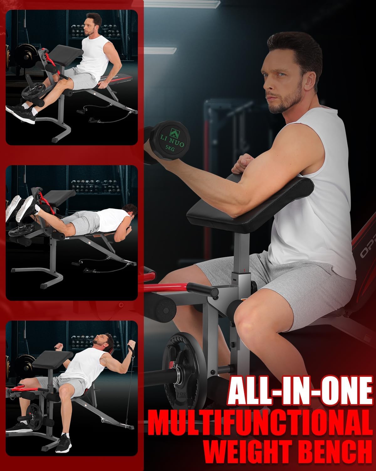 OPPSDECOR Professional 900LBS Weight Bench with Leg Extension & Leg Curl & Preacher Curl, Heavy-Duty 7+3 Adjustable Positions (Back & Preacher) Incline Decline Flat Workout Bench for Home Gym Fitness