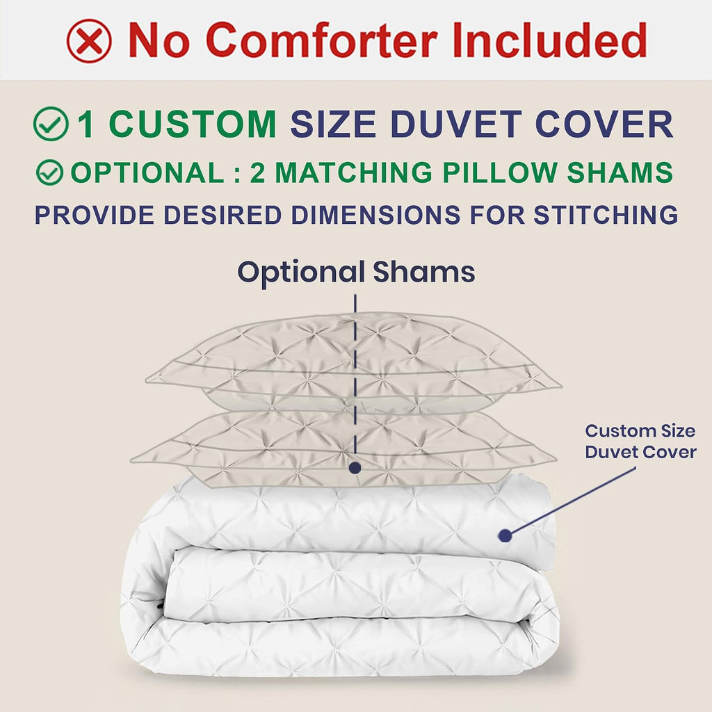 Kotton Culture Custom Pinch Pleated - Pintuck Duvet Cover - 100% Egyptian Cotton 600 Thread Count Decorative Customize Comforter Cover(Desired Dimensions) - Zipper Closure & 7 Internal Ties - White