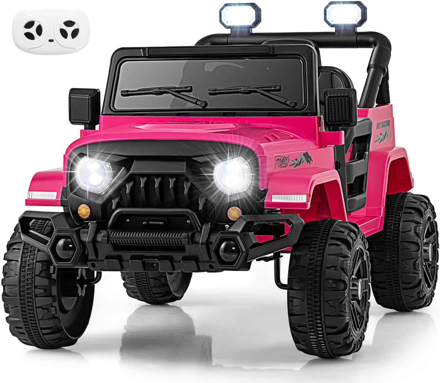 OLAKIDS Ride on Truck, 12V Battery Powered Electric Vehicle for Kids with Remote Control, Bluetooth, Power Display, LED Lights, Music Player, Ride on Toy for 3+ Boys Girls (Pink)