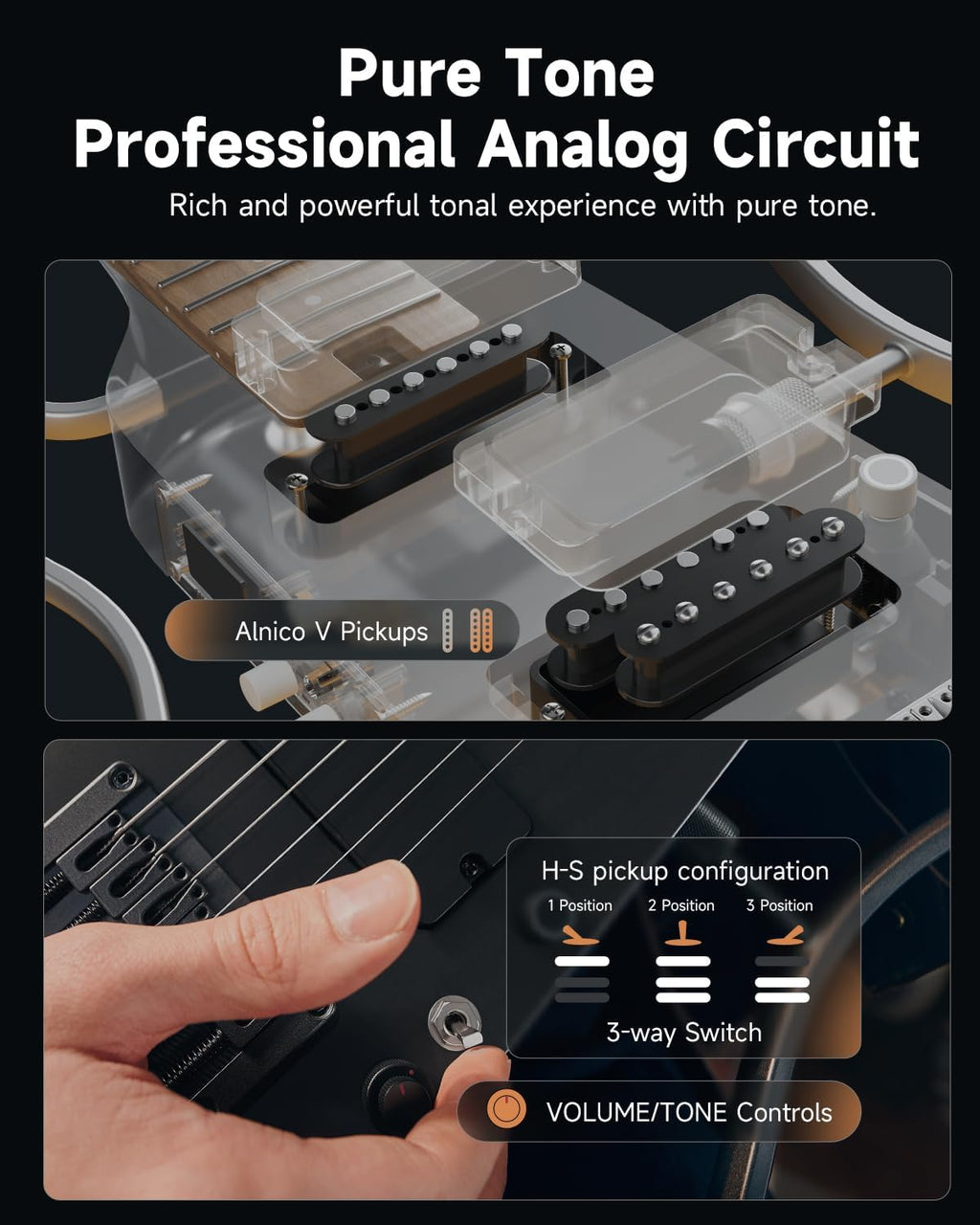 Donner HUSH X PRO Electric Guitar Kit - Smart Travel Guitar with Dozens of Preset Combinations, 7 Tone Sim Options, Black