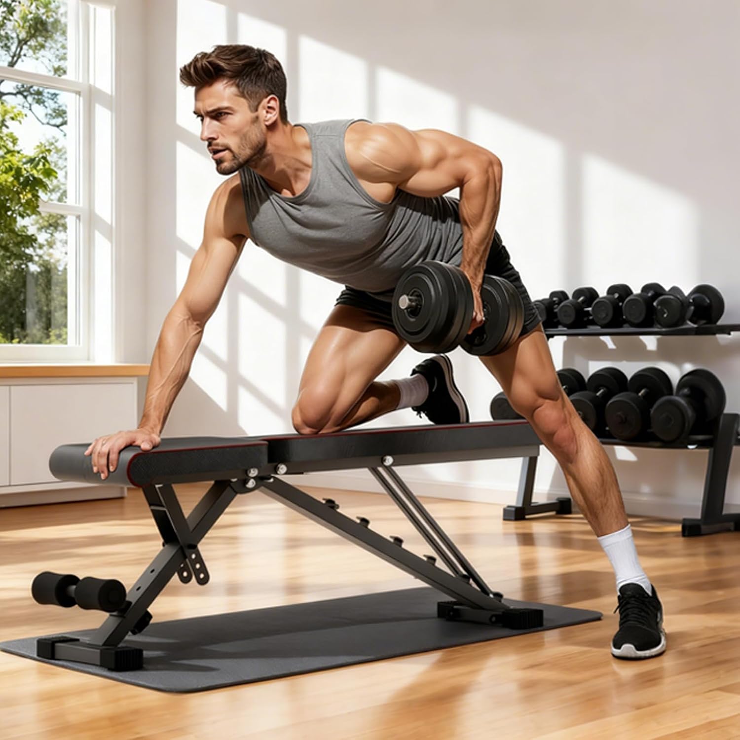 2026 ALSO GO New Adjustable Weight Bench, Workout Benches with Leg Extension, Foldable Incline Decline Bench Press, Roman Chair, Full Body Strength Training Equipment for Home Gym