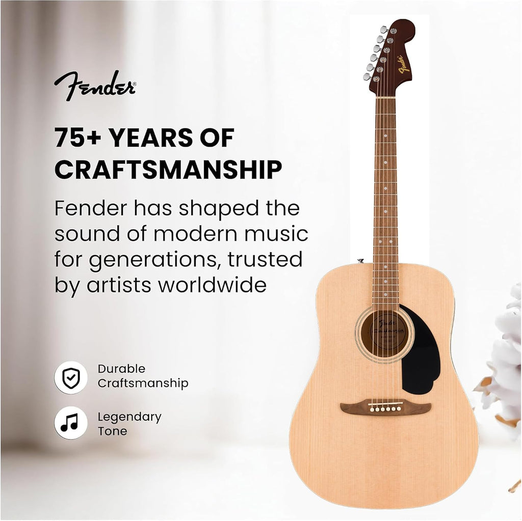 Fender Dreadnought Acoustic Guitar - Natural Bundle with Gig Bag, Strap, Strings, Picks, and Austin Bazaar Instructional Video