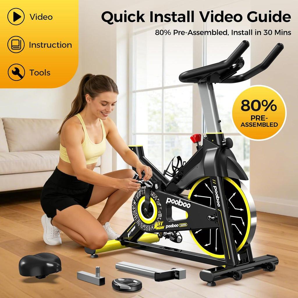 pooboo Exercise Bike,Stationary Bike with Exclusive App for Home,Magnetic Low Noise Indoor Cycling Bike with 350lbs Weight Capacity,Adjustable Seat,Tablet Mount and LCD Display for Weight Loss