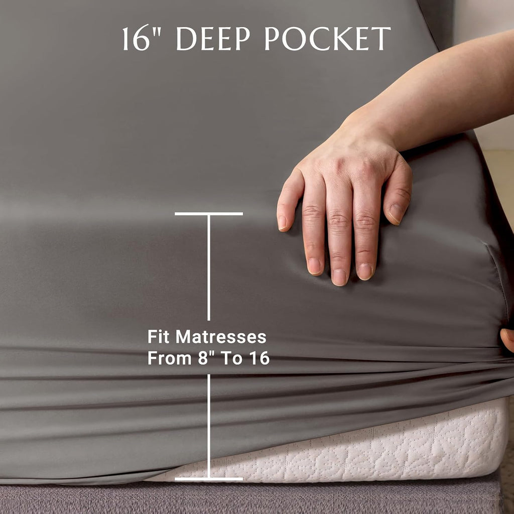 THXSILK 100% Silk Sheet Set, 7A+ Silk Sheet Set Soft Breathable, Luxury Bedding (1 Duvet Cover, 1 Fitted Sheet, 2 Pillow Shams), King, Charcoal