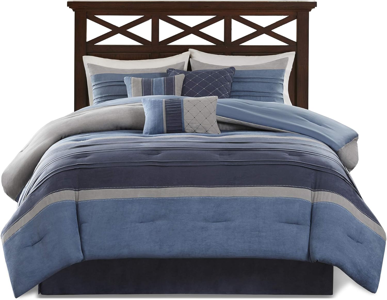 Madison Park - MP10-1638 Collins Comforter Set Bed in a Bag, Cal King(104'x92'), Blue Grey