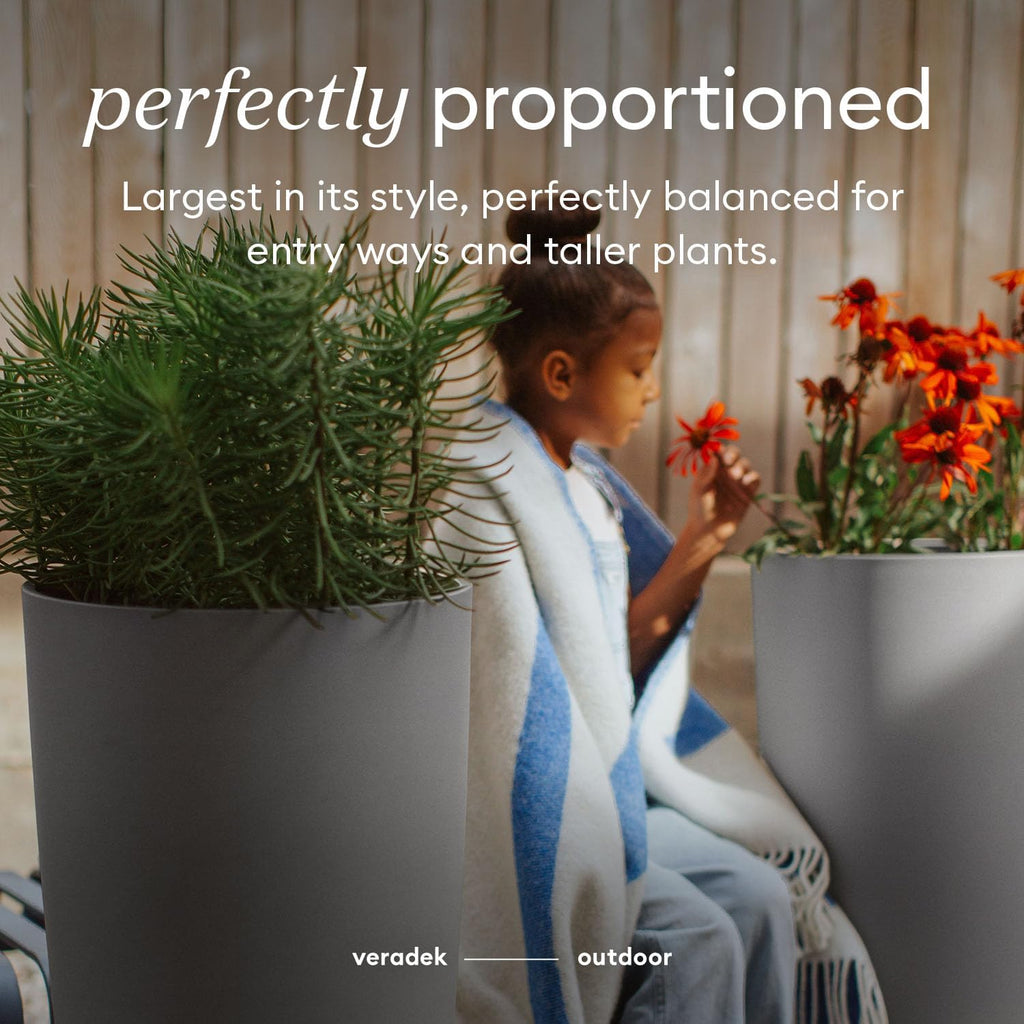 Veradek Mason Series Vega Planter - Round Tall Planter for Indoor or Outdoor Porch/Patio | Made from Plastic-Stone Composite with Drainage Holes | Modern Décor for, Flowers, Interior Plants