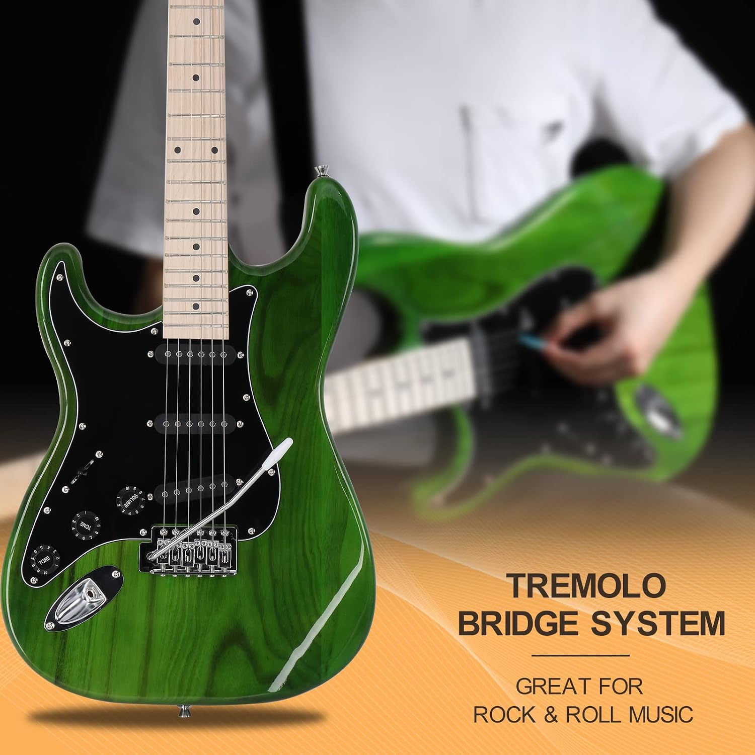 GLARRY Full Size Electric Guitar for Music Lover Beginner with 20W Amp and Accessories Pack Guitar Bag (GREEN, Left Handed 39')