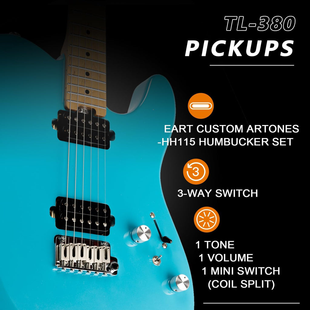 EART TL-380 Professional Electric Guitar for Versatile Players | Roasted Maple Neck & Fingerboard, Humbuckers with Coil-Split, Stainless Steel Frets, Gloss Finish