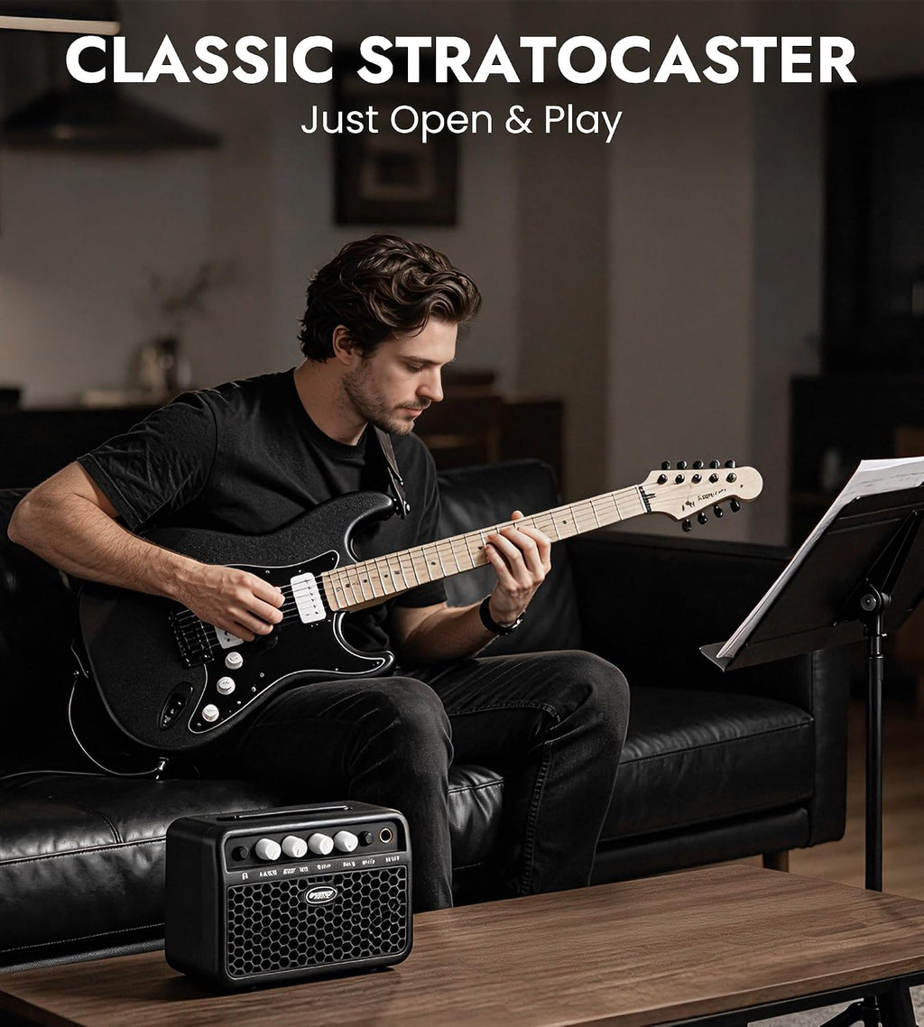 Tostar Electric Guitar 39' Kit for Beginners 6 String Bundle with Amp HSS Pickup with Gig Bag,Capo,Tremolo, Strap, Picks Black Electric Guitars Full Size for Gifts