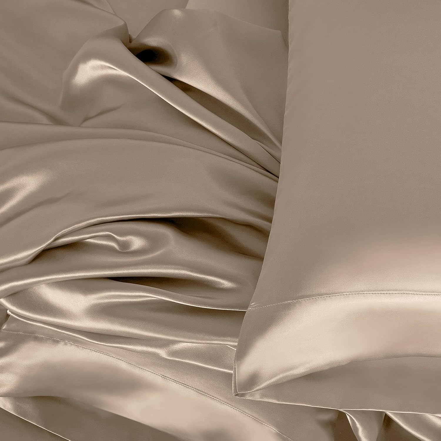 100% Mulberry Silk Sheet Set - 25 Momme Grade 6A, 21 Inch Deep Pocket, Luxurious Bed Sheets for Ultimate Comfort,Queen-Taupe
