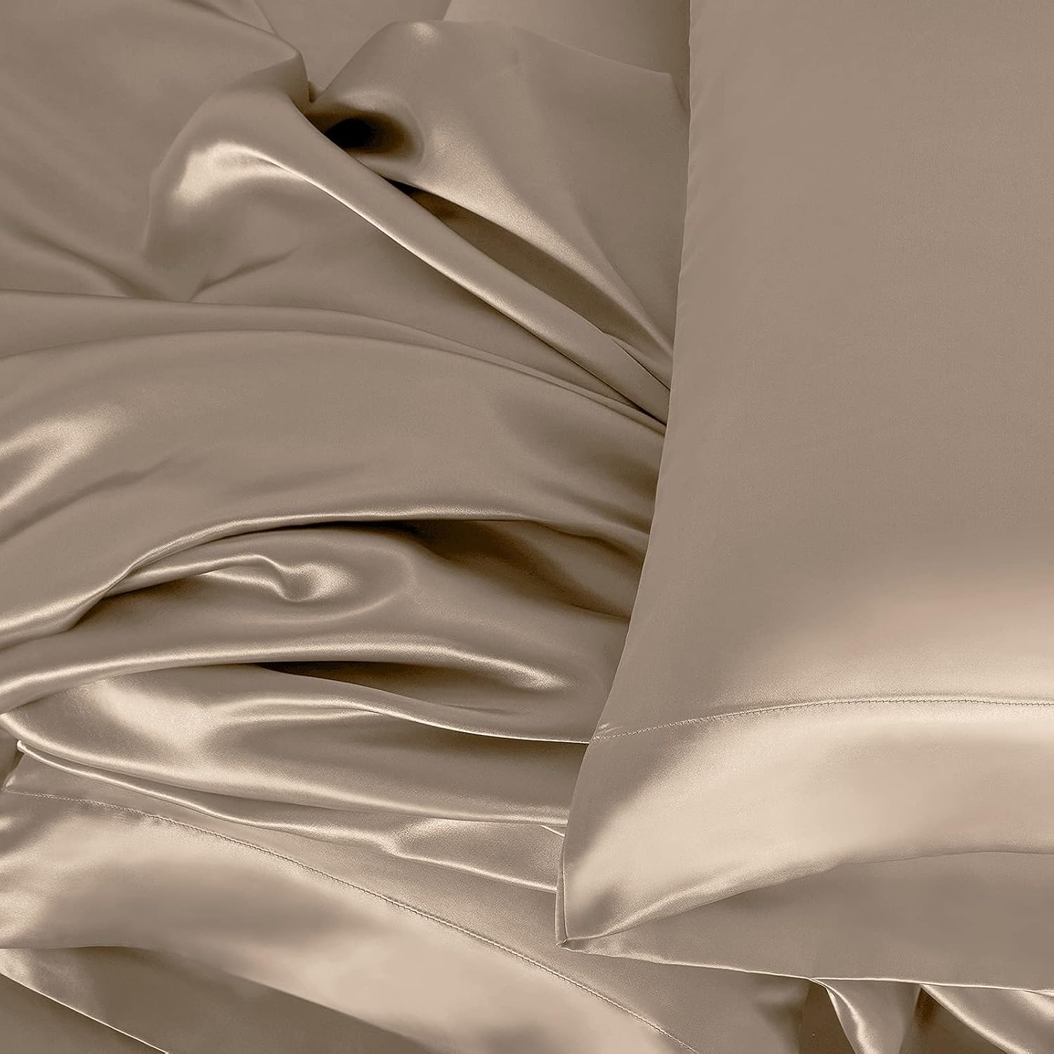 100% Mulberry Silk Sheet Set - 25 Momme Grade 6A, 21 Inch Deep Pocket, Luxurious Bed Sheets for Ultimate Comfort,King-Taupe
