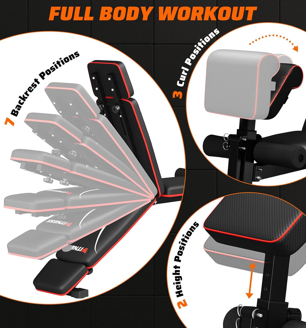 Adjustable Weight Bench & Workout Bench & Leg Extension for Home Gym, Foldable Bench Press for Full Body Workout with Leg Developer & Preacher Pad, 900Lbs Capacity & Space-Saving Design