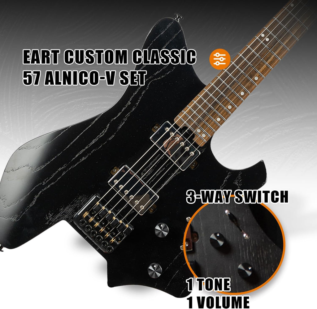 EART GW2 25.5' Headless Electric Guitar - Roasted Padauk Soild Body/5pc Maple Neck - Alnico-V Pickups, Stainless Frets