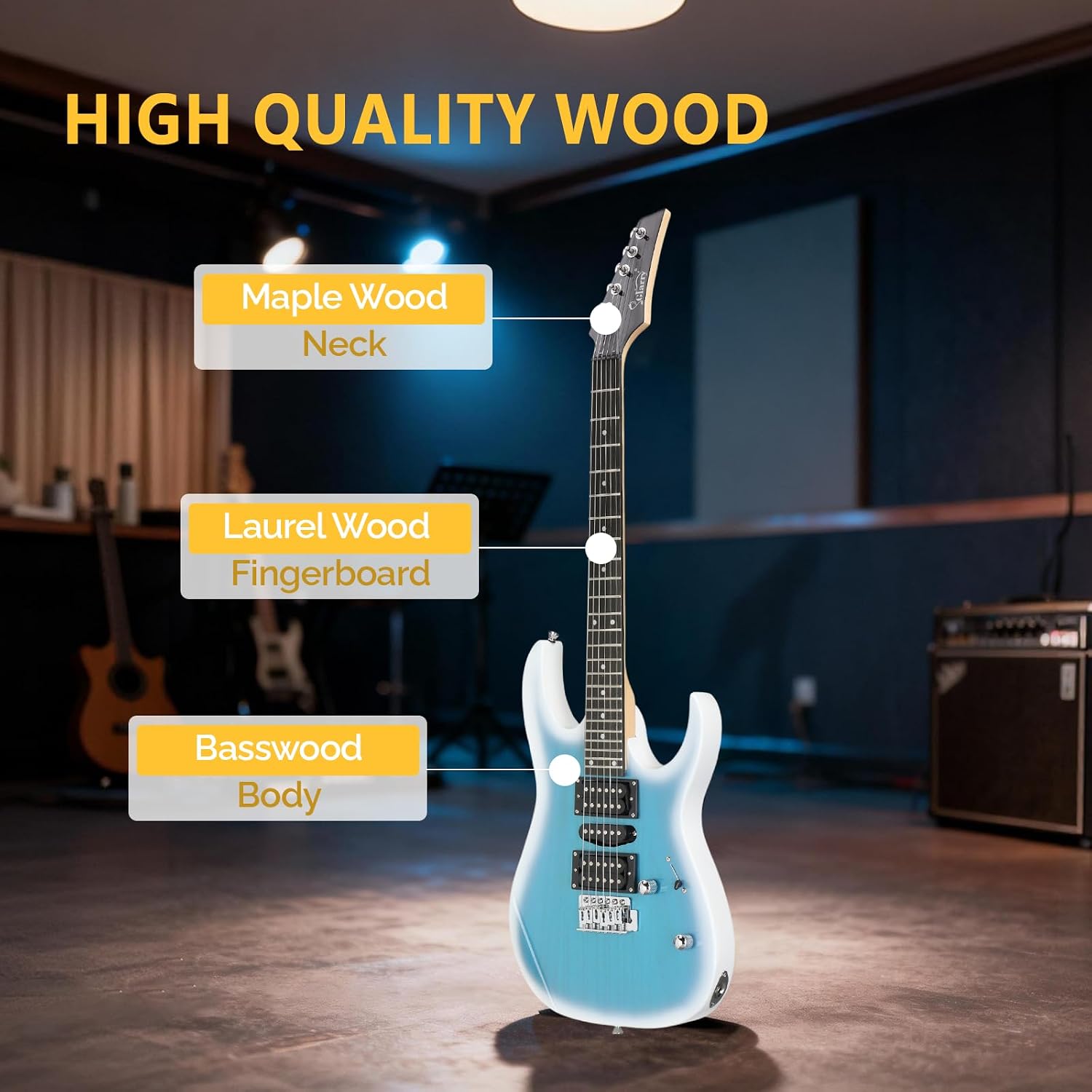 GLARRY 39' Full Size Electric Guitar Kit for Beginners, Starter Electric Guitar Set with 20W Amp & HSH Pickups, Model 170 (Ocean)